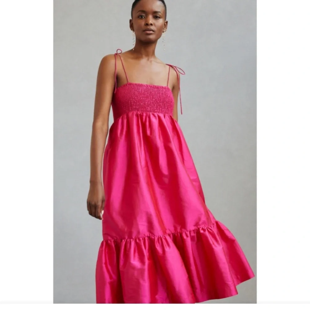 Dhruv Kapoor dark pink smocked cerise midi dress XXL - Picture 3 of 4